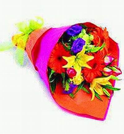 Bright Bouquet mix of 3 Daisies, 6 Roses, 2 Lilies