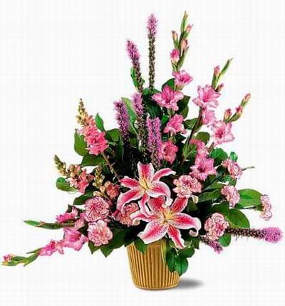 Basket of Lilies, Gladiolus, Liatris and Greenery fillers.