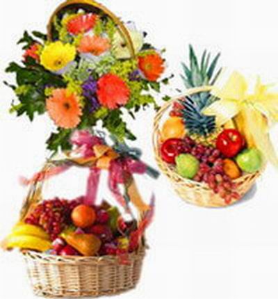 Multi-colored Daisy basket, two fruit baskets