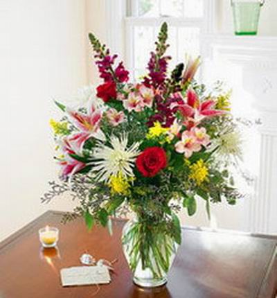 Pink Lilies,red Roses,white Chrysanthemums and Stock