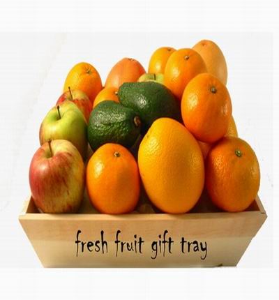 Fresh Fruit Gift Tray of 6 Tangerine Oranges, 6 Oranges, 4 red Apples and 2 Advocados.(A small basket may be used if the gift tray is not available)