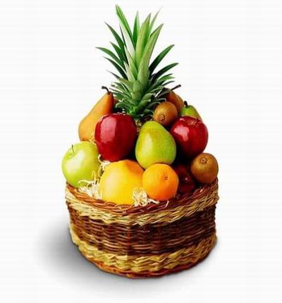 Basket of 1 Pineapple 3 red Apples, 4 Pears, 1 green Apple, 1 Orange, 1 Tangerine and 2 Kiwis.