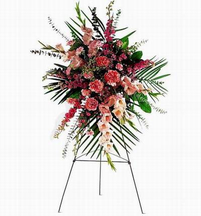 Flower Stand of Carnations, Gladiolus and assorted fillers with large leaves and fillers (Substitutions may apply if a flower item is unavailable)