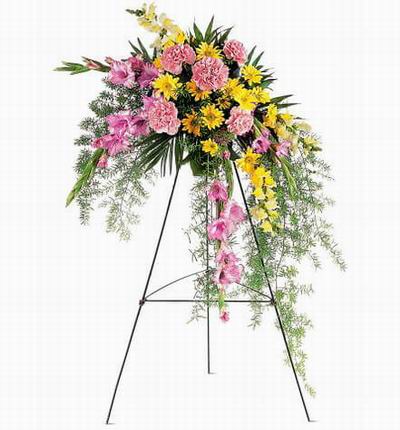 Flower Stand of Carnations, Daisies, Gladiolus with Greenery fillers (Substitutions may apply if a flower item is unavailable)