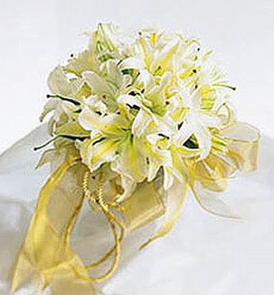 16 white Lily buds wedding bouquet
