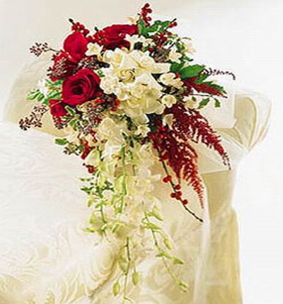 6 red Roses, white Roses and white Orchis mix display
