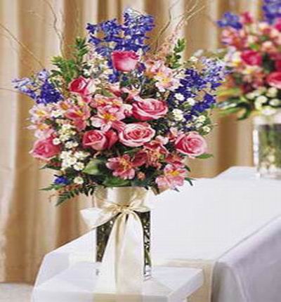 12 Pink Roses,pink Orchids,Delphinium and purple hydrangen mix display