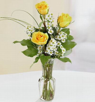 3 Yellow roses in slim fit vase