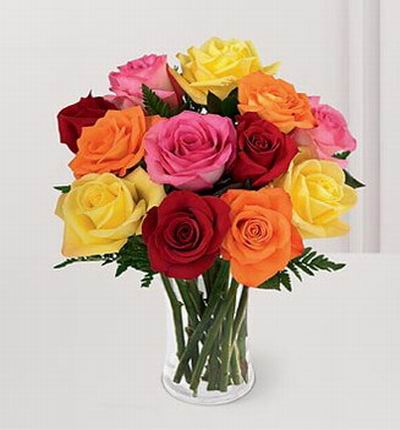 12 multi color roses to fulfill the room with beautiful bright colors.