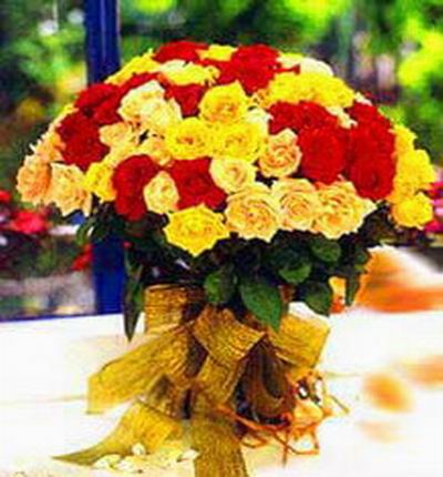 20 yellow, 20 red & 10 champagne Rose bouquet