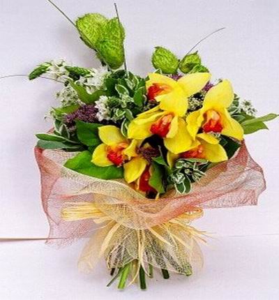 Yellow Orchids and some grasses in premium wrapping