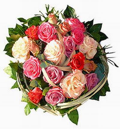 Pastel floral mix - 8 pink, 7 champagne, 3 red Rose bouquet