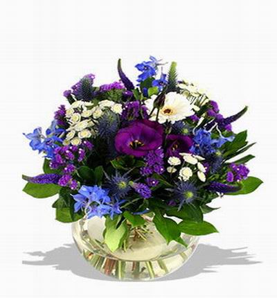 Floral mix of Eustomas, Daisies, Larkspurs and fillers.