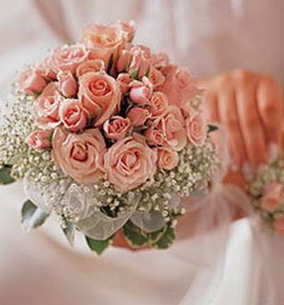 24 pink Roses and Baby Breath Hand Bouquet