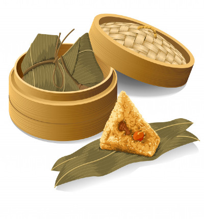5 pieces of meat Zongzi in bamboo steamer. If bambo steamer is not available, please let us know what other containers can be used.