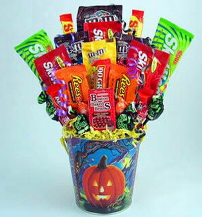 A medium bucket of candy